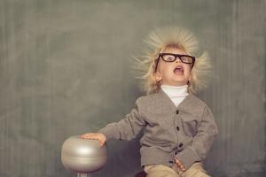 funny static electricity photo of young einstein-type child